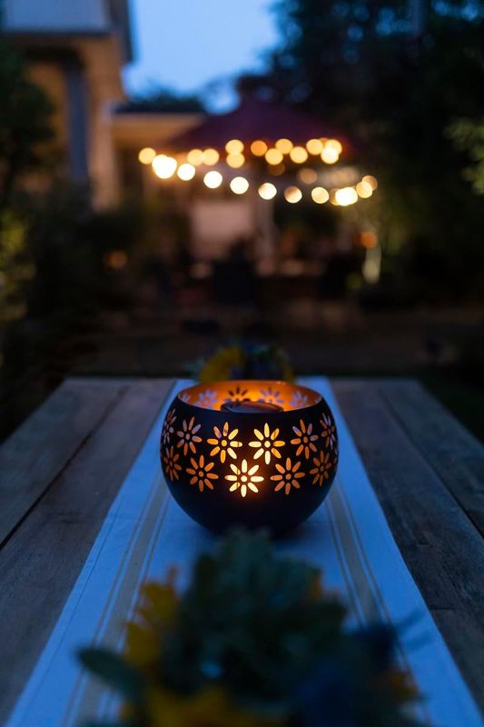 Photo 1 of (FAIR) Original Solar Fire Bowl 8” (2-Pack) Decorative Metal Solar Patio Light with Flickering Flame, Waterproof Dusk-to-Dawn Garden Lantern in Matte Black Finish