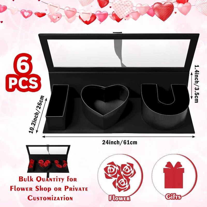 Photo 1 of (BAGGED) Weekgrat 6 Pcs Valentines Empty I Love You Fillable Flower Gift Boxes Cardboard Heart Shaped Letter Boxes with Clear Window Valentine's Day Gift Boxes for Flower Wrapping DIY Arrangements(Black,Iou)