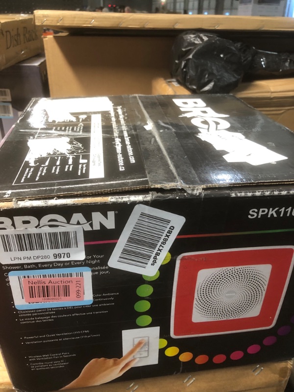 Photo 1 of **Parts Only** Broan-NuTone SPK110RGBL ChromaComfort Bathroom Exhaust Fan, 110CFM/1.5 Sones, with Sensonic Bluetooth Speaker and 24-color LED Light, Wall Switch included, White