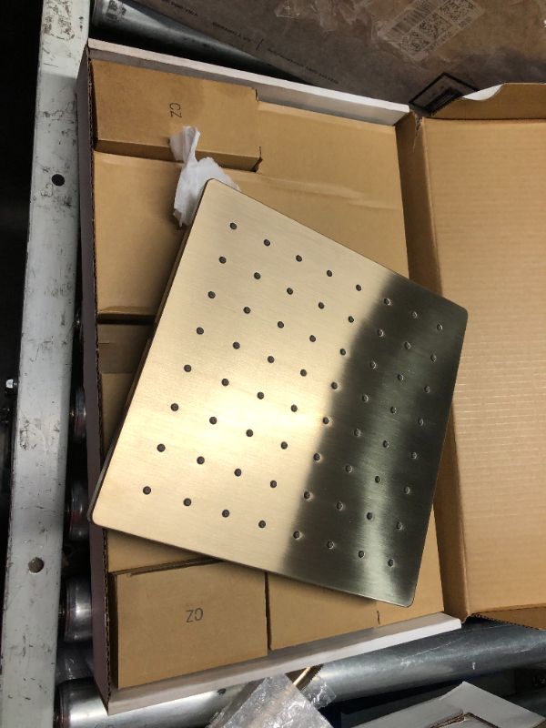 Photo 1 of ***USED - INCOMPLETE - LIKELY MISSING PARTS***
Delta Faucet Modern Raincan 2-Setting Square Shower System Including Rain Shower Head and Handheld Spray Gold, Rainfall Shower System Gold, Shower Valve and Trim Kit, Champagne Bronze 342701-CZ