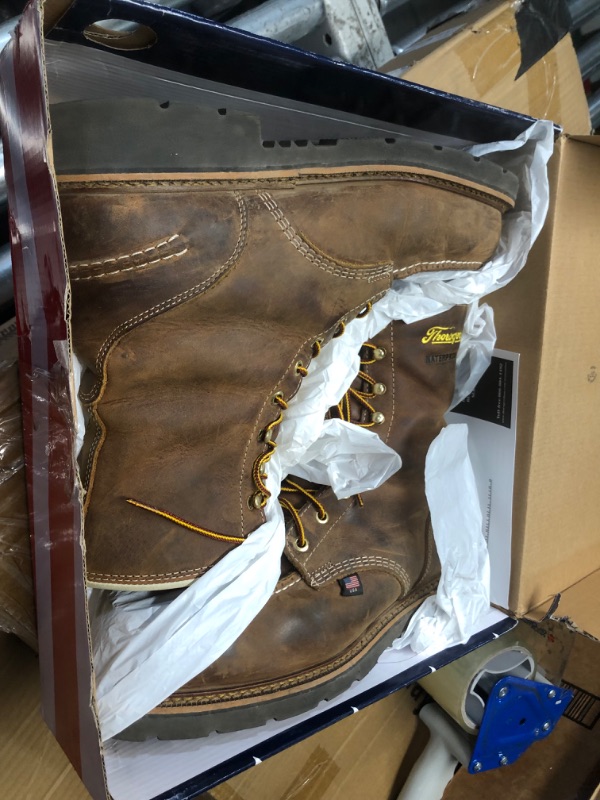 Photo 3 of ***USED AND DIRTY***
Thorogood 1957 Series 8” Waterproof Steel Toe Work Boots for Men - Full-Grain Leather with Moc Toe, Slip-Resistant Heel Outsole, and Comfort Insole; EH Rated, Crazy Horse - 9.5 2E