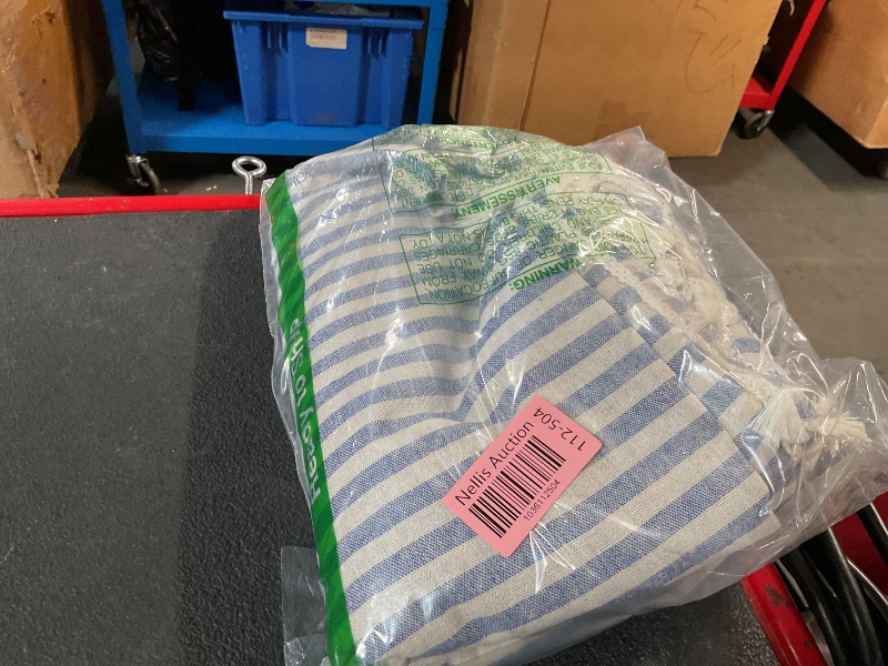 Photo 1 of meioro Striped Tablecloth Rectangle Tablecloths Cotton Linen Table Cloth Washable Tabletop Decorative Fabric Table Cover for Kitchen Dinning (Blue, 60 x 84 Inch)