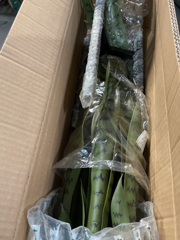 Photo 1 of (See images for damage) Artificial Snake Plant Fake Sansevieria Plants 38 Inch Tall 28 Faux Green Large Leaves with White Pot and Black Stand for