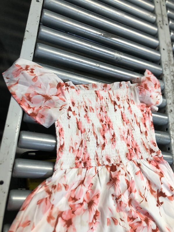 Photo 1 of ***(STOCK PHOTO FOR REFERENCE ONLY/ ITEM DIFFERS IN COLOR/ SHAPE)***GRACE KARIN Womens 2025 Floral Summer V-Neck Ruffle Sleeve Empire Waist A-Line Casual Maxi Tiered Dress with Pockets Pink M