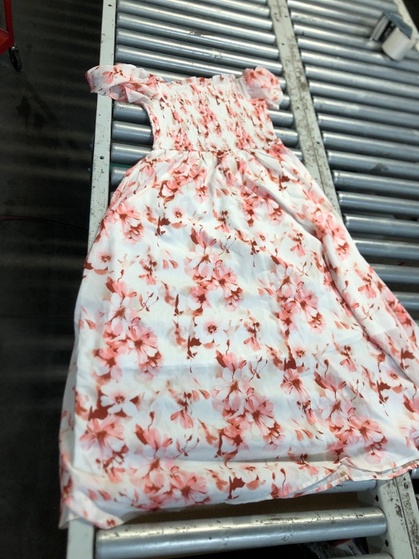 Photo 1 of ***(STOCK PHOTO FOR REFERENCE ONLY/ ITEM DIFFERS IN COLOR/ SHAPE)***GRACE KARIN Womens 2025 Floral Summer V-Neck Ruffle Sleeve Empire Waist A-Line Casual Maxi Tiered Dress with Pockets Pink M