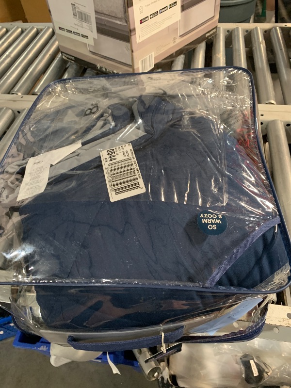 Photo 1 of ***(HEAVILY USED/ MINOR DAMAGE)***Bedsure KING Comforter Set - 7 Pieces Reversible Navy Bedding, Queen Size Bed Set for All Seasons, Bed in a Bag with Down Alternative Comforter, Sheets, Pillowcases & Shams