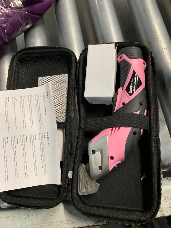 Photo 1 of ***(MISSING CHARGING CORD)***VLOXO Cordless Electric Scissors with 2 Blades Rechargeable Powerful Shears Cutting Tool for Fabric Cardboard Carpet Leather Felt with Charger & Storage Box-Pink
