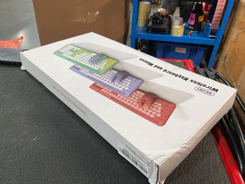 Photo 1 of Wireless Keyboard and Mouse Combo, Retro Round Keycaps, Cute Full-Size Typewriter Keyboard with Phone Holder, Sleep Mode, Click Soft, 2.4GHz Cordless Connection for Windows/PC/Laptop (Pink-Colorful)
