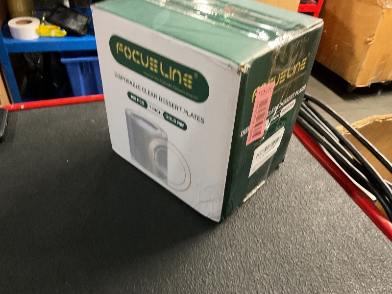 Photo 1 of FOCUSLINE 100 Count Clear Gold Plastic Plates 7 Inch, Disposable Heavy Duty Clear Plates with Gold Rim, Premium Hard Plastic Plates Fancy Disposable Clear Salad Plates for Wedding Parties