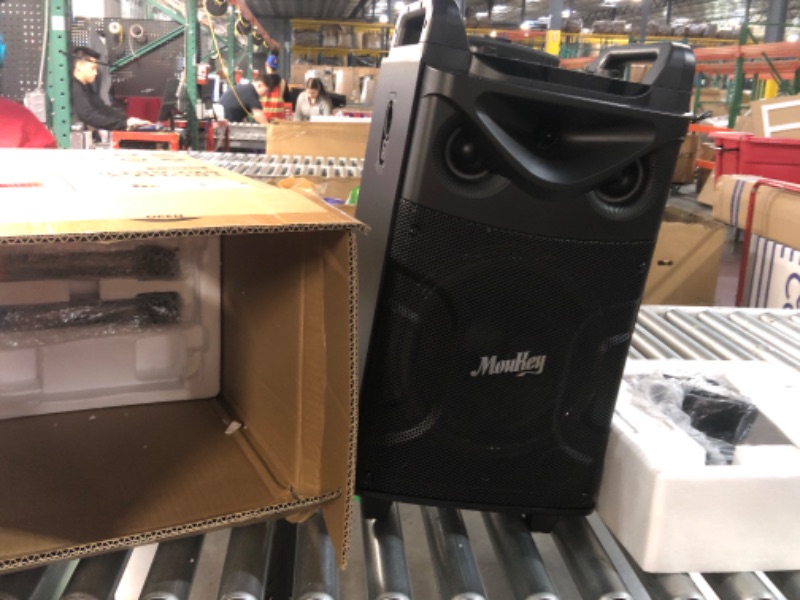 Photo 1 of ***PARTS ONLY**Moukey Karaoke Machine, 10" Woofer Portable PA System, Bluetooth Speaker with 2 Wireless Microphones, Lyrics Display Tablet Holder, Party Lights & Echo/Treble/Bass Adjustment Support REC/AUX/USB/TF