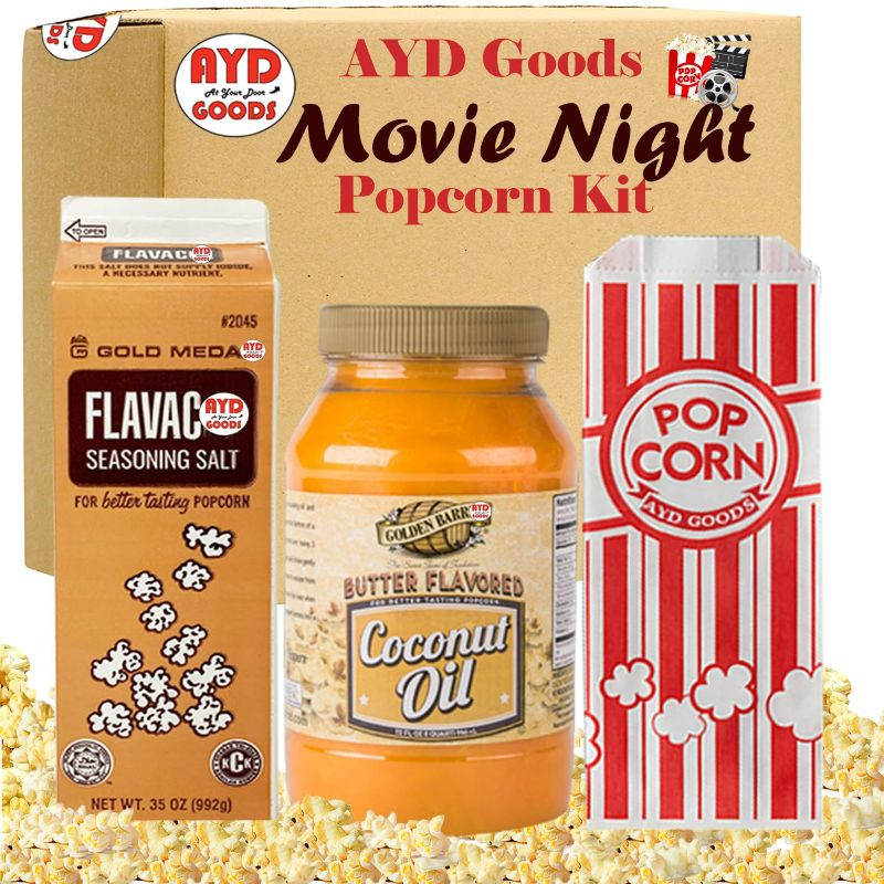 Photo 1 of 
AYD Goods Popcorn Kit - Butter Flavored Coconut Oil 32oz, Seasoning Salt 35oz & AYD Goods Popcorn Bags, 20 Counts Ultimate Movie Theater Popcorn