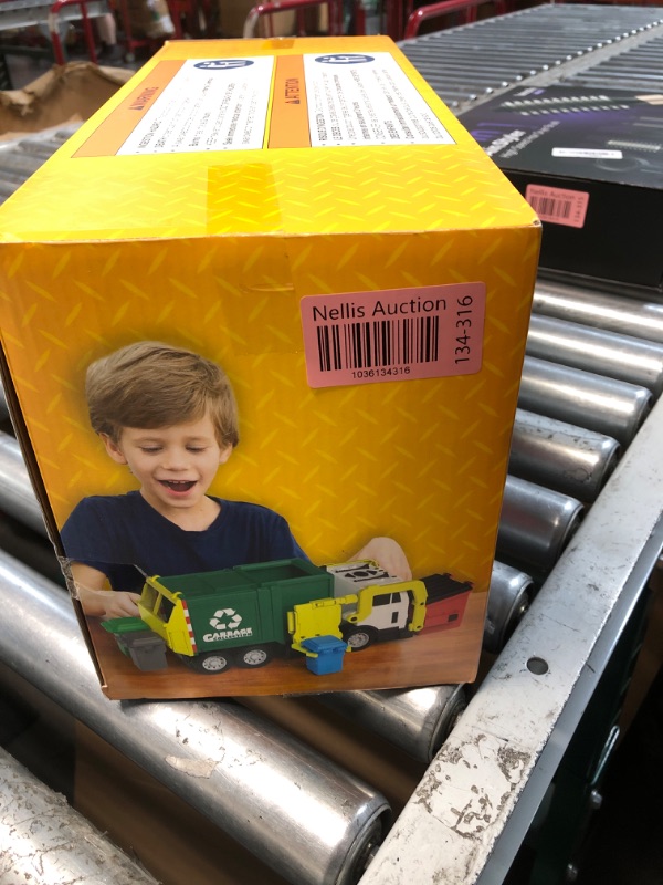 Photo 1 of (See images)JOYIN Large Friction Powered Garbage Truck Toy Set, Includes Dumpster, Trash Bins, and Learning Cards for Kids