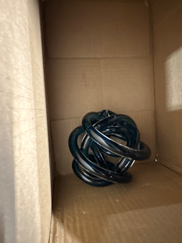 Photo 1 of Torre & Tagus Orbit Hand Blown Glass Infinity Knot Sculpture - 4.5 Inch Glass Art Slate Blue Knot Decor Ball for Home Decor, Small Centerpiece Table Decoration for Home Interior (Clear Slate Blue)