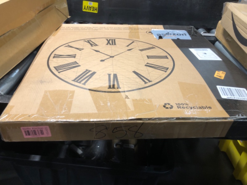 Photo 1 of ***FACTORY SEALED***Large Wall Clock 24" Round - Silent Metal & Wood Large Clock - Farmhouse Wall Clock Large - 24 Inch Wall Clock For Living Room Decor - Big Wall Clock Roman Numerals - Wall Clocks For Living Room Decor