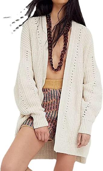 Photo 1 of ***STOCK PHOTO REFERENCE ONLY***Women Trendy Y2k Long Cardigans Sweaters Oversized Chunky Knit Open Front Loose Sweater Outerwear SMALL TAUPE GREY