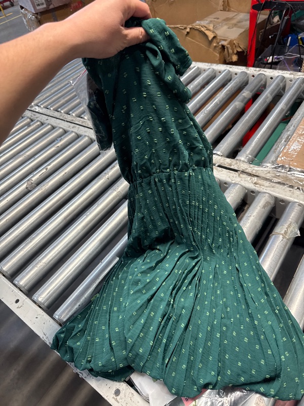 Photo 1 of PRETTYGARDEN Summer Dresses for Women Midi Puff Short Sleeve V Neck Swiss Dot Pleated A Line Long Casual Wedding Guest Dress (Dark Green,XXLarge)