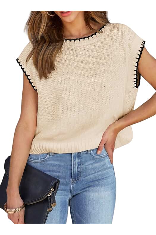 Photo 1 of *** stock for reference only ***
Eytino Women's Plus Size Sweater Tank Tops Casual Cap Sleeve Color Block Rib Knit Crewneck Oversized Pullover Tops Beige 2X