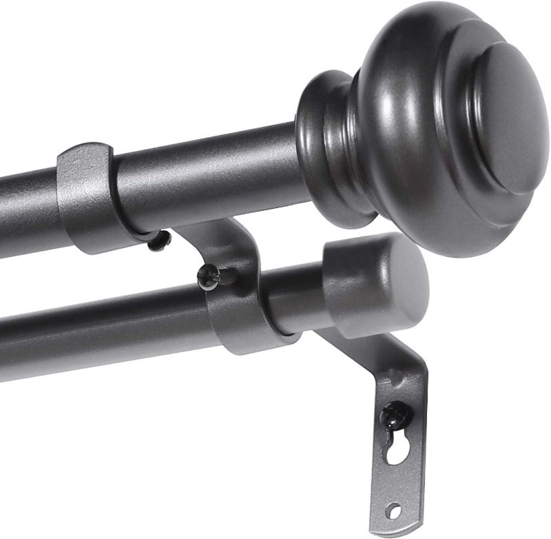 Photo 1 of (USED/FAIR) Elegant Window Treatment Telescoping Double Curtain Rod Set with Classic Cap, 3/4-Inch Diameter, Adjusts from 66 to 120 Inches, Pewter
