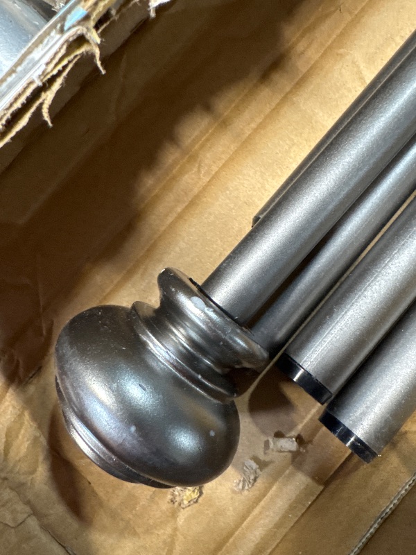 Photo 1 of (USED/FAIR) Elegant Window Treatment Telescoping Double Curtain Rod Set with Classic Cap, 3/4-Inch Diameter, Adjusts from 66 to 120 Inches, Pewter
