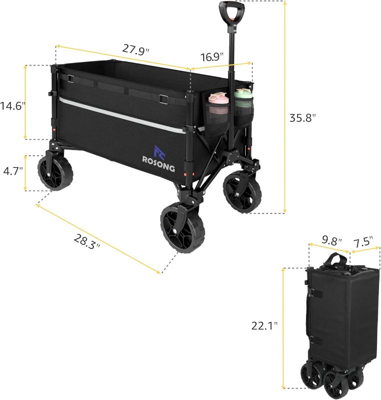 Photo 1 of (MISSING WHEELS) (NO BOX OR BAG) ROSONG Collapsible Wagon Cart with Wheels Foldable - Folding Utility Heavy Duty Wagons Carts for Grocery Sports Garden Shopping Camping
