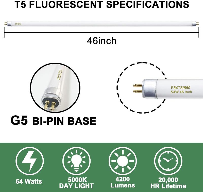 Photo 1 of (POSSIBLE MISSING SOME) Celiwace F54T5/850/HO/ALTO 4 feet 54 Watt, T5 High Output 5000K Fluorescent Tube 46 Inches, 25 Pack G5 Cap 4200 Lumens