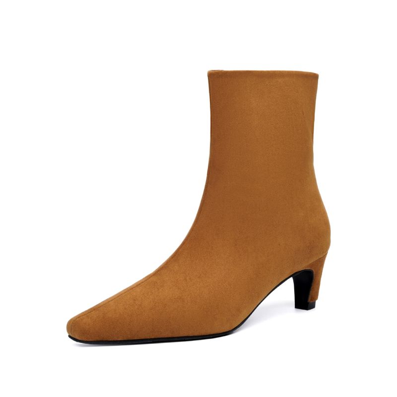 Photo 1 of (FAIR/USED) Women's Brown Booties Kitten Low Heel Tan Ankle Boots Block Chunky Heel Square Toe Fall Winter Fashion Comfortable Suede Pull-on Dress Short Boots
