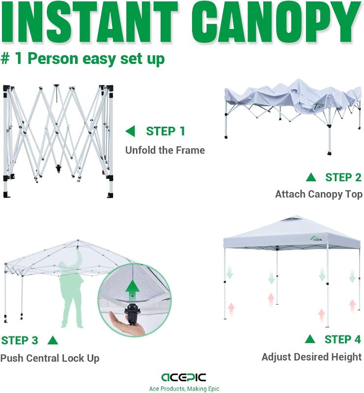 Photo 1 of (PARTS) (NOT A COMPLETE SET) Acepic 10x10 Pop Up Canopy Tent with Pocket Sidewall, Instant Easy Setup Sun Shelter with Vented Roof, Carrying Wheel Bag, 8 Stakes & 4 Sandbags, Outdoor Shade for Beach, Camping, Patio