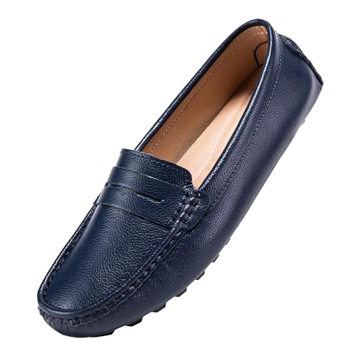 Photo 1 of (USED/FAIR) BEAUSEEN Navy Blue Penny Loafers for Women Size 7 Genuine Leather Women's Driving Loafers,7 US
