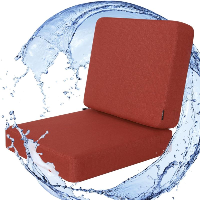 Photo 1 of (USED/FAIR) Favoyard Outdoor Deep Seat Cushion Set, 22 x 22 Inch Rainproof & 3-Year Fade Resistant Patio Furniture Cushions, Removable Seat Bottom & Back Cushion covers with Ties for Chair, Sofa, Couch, Red
