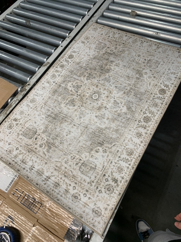Photo 1 of (BAGGED) (USED/FAIR) ReaLife Rugs Machine Washable Area Rug - Living Room Bedroom Bathroom Kitchen Entryway Office - Padded Crease Free Stain Resistant Premium - Boho Farmhouse Vintage- Lyle- Beige Ivory- 2'x 3'
