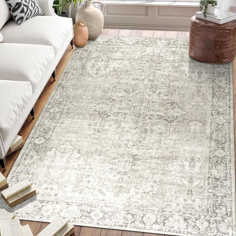 Photo 1 of (BAGGED) (USED/FAIR) ReaLife Rugs Machine Washable Area Rug - Living Room Bedroom Bathroom Kitchen Entryway Office - Padded Crease Free Stain Resistant Premium - Boho Farmhouse Vintage- Lyle- Beige Ivory- 2'x 3'
