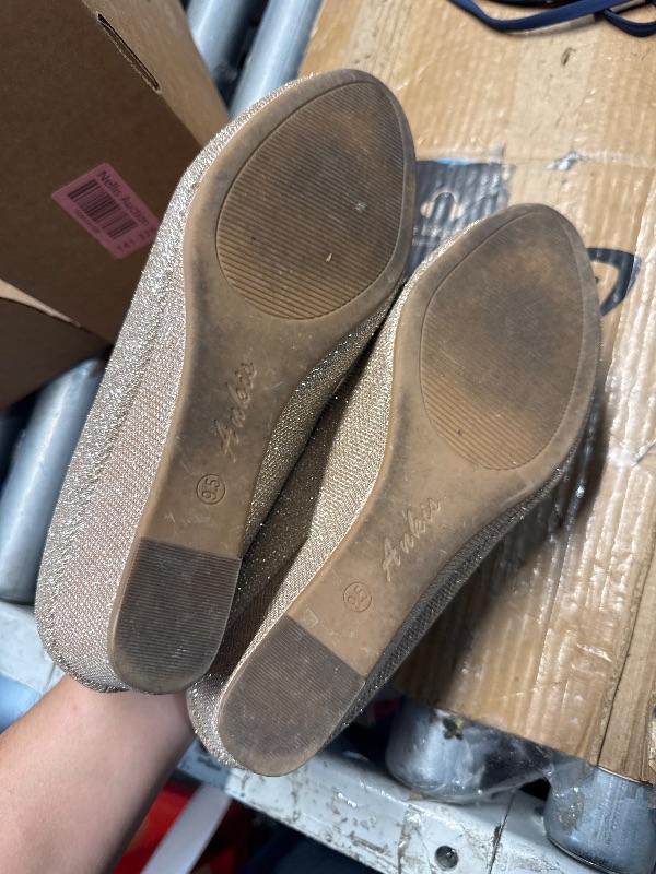 Photo 1 of (size 9.5/ used/narrow) Ankis Gold Wedges for Women, Low Heel Women's Wedge Comfortable Closed Toe Women Pumps Dress Shoes -2Inch
