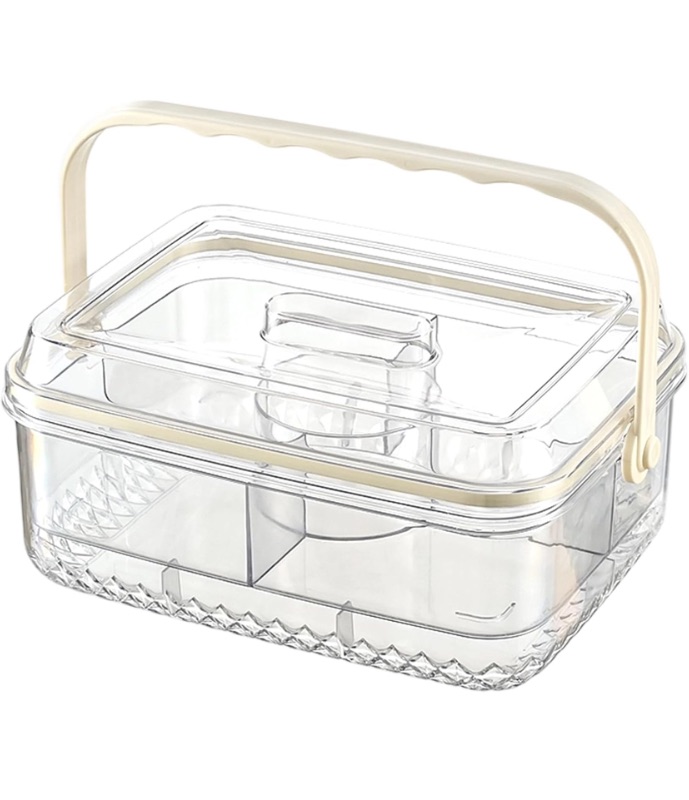 Photo 1 of  Section Snacks Organiser Divided Fruit Serving Tray with Leakproof Lid Ice Compartment PET Kitchen Essential Chilled Snacks Container for Gatherings