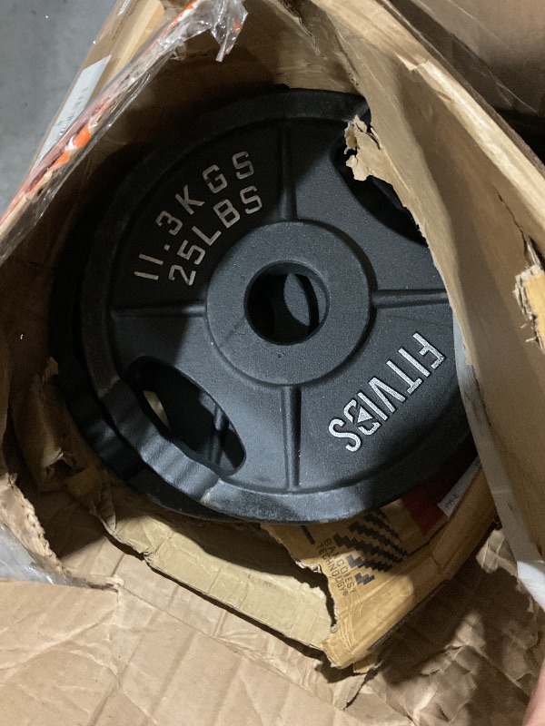 Photo 2 of Fitvids Barbell Cast Iron 2-Inch Weight Plates Including 5FT Olympic Bar & Safely Locks, 100LB Style 3