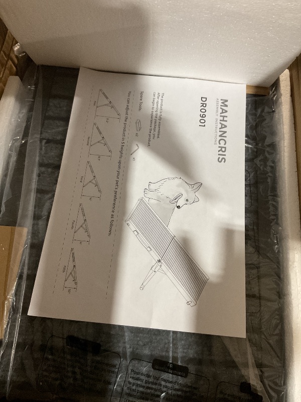 Photo 1 of MAHANCRIS Dog Ramp, 31.5'' Long Portable Pet Stair Ramp with Non-Slip Rug Surface, 5 Levels Height Adjustable Dog Steps for Small Dogs, Folding Dog Car Ramps for Couch, Bed, Black DRHR0901V1