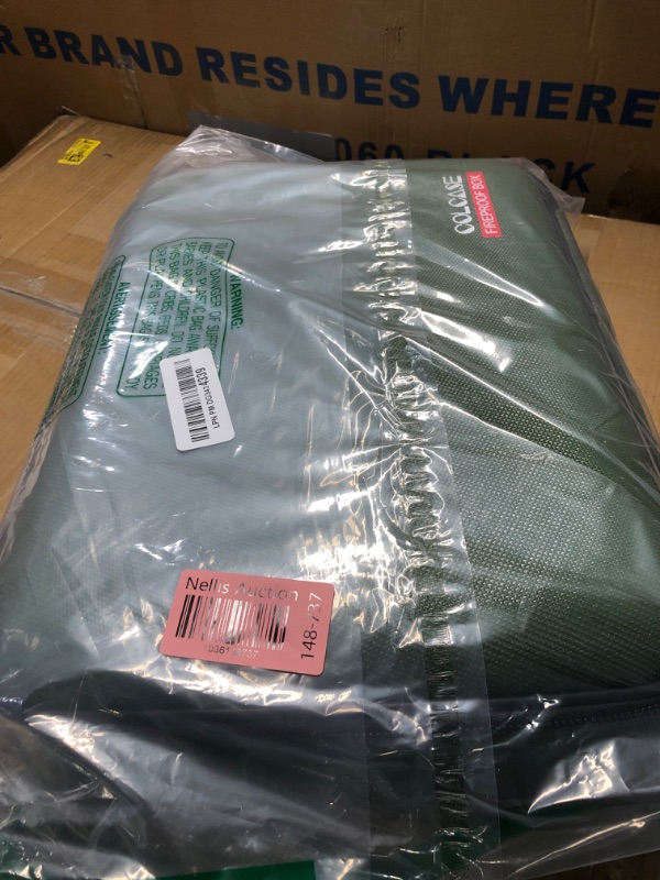 Photo 1 of COLCASE Fireproof Money Box with Lock, Hard Case Fireproof Box Hard-Shell Design Fireproof Water Resistant Portable Safe Box for Cash, A5 Documents, Passport and Valuables 11.3x8x4 Inches Green