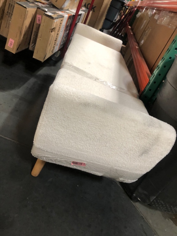 Photo 1 of ***DARK SPOTS ON ITEM/ 2 BROKEN LEGS***Cream Sherpa Storage Bench with Wood Legs 21 in. Height x 60 in. Width x 18 in. Depth
