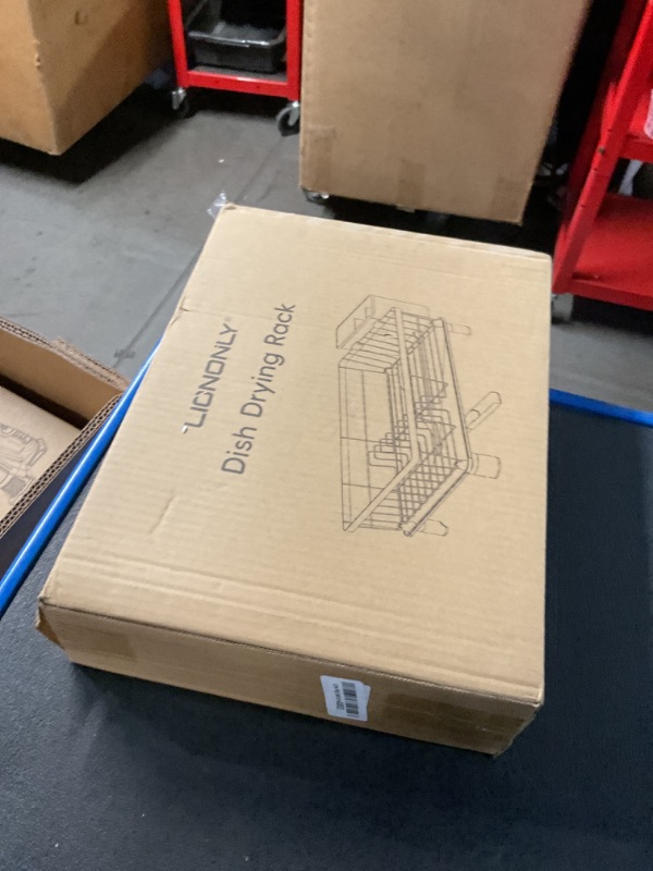 Photo 1 of LIONONLY Dish Drying Rack, 1 Tier Dish Drying Rack, Dish Drainer with Drainboard, Space-Saving Dish Strainer, Dish Racks for Kitchen Counter, Tableware Utensil Holder, Grey