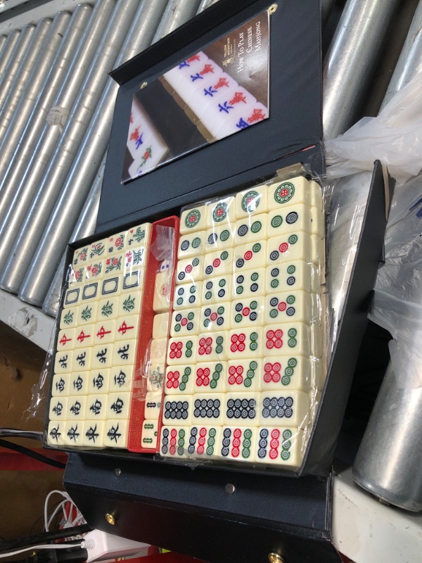 Photo 1 of **CASE IS BROKEN** Yellow Mountain Imports Chinese Mahjong Set, Classic Ivory with 146 Ivory Colored Small Tiles, Vinyl Case, Wind Indicator and Dice - for Chinese Style Gameplay Only [?????????]