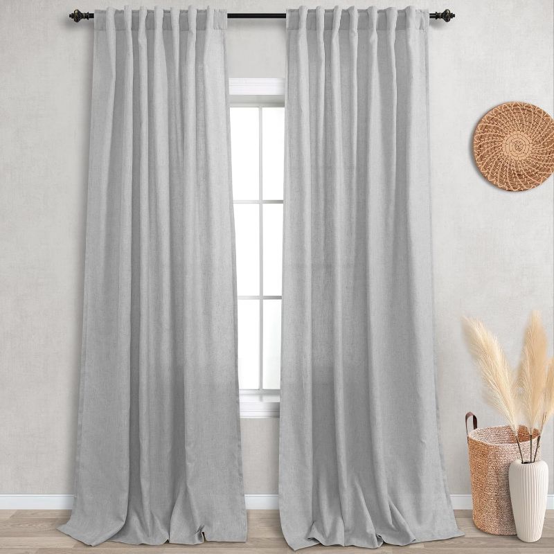 Photo 1 of (FAIR) KOUFALL Linen Back Tab Rod Pocket Linen Sheer Curtains for Living Room 52x102 Inches Long