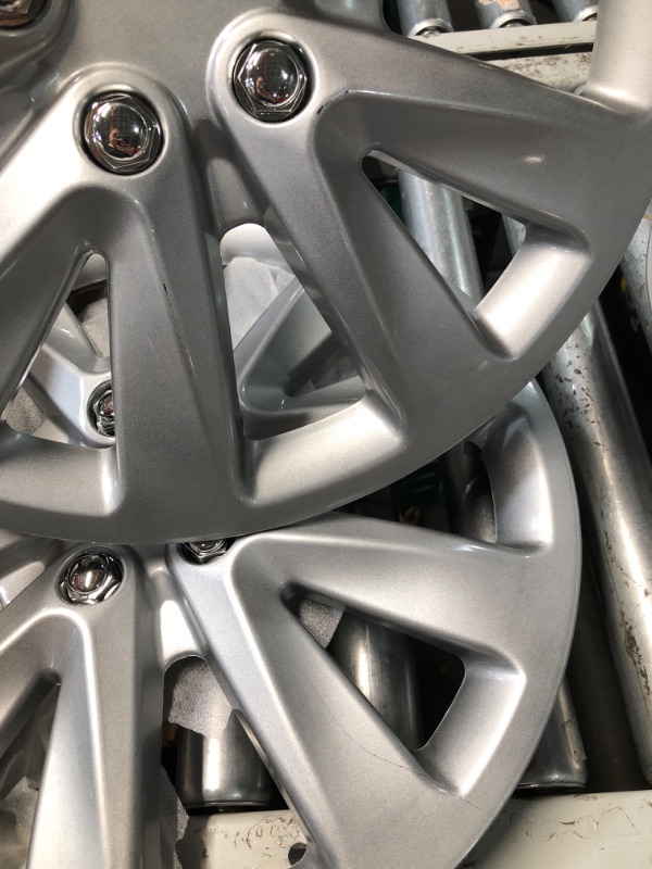 Photo 1 of **1 HUB CAP HAS A CRACK, ANOTHER HUB CAP HAS SOME SCRATCHES** OCPTY 4 Pack 16 inch Car Wheel Rim Skin Cover Hub Caps Hubcap Wheel Cover Silver OEM Steel Wheels Full 4 Silver Hubcaps Rim 16" Wheel Cover