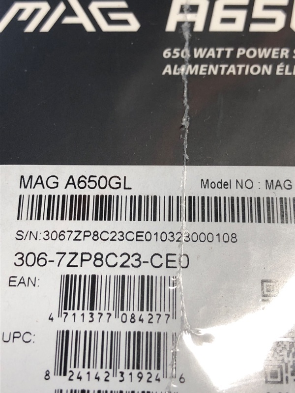 Photo 1 of ***FACTORY SEALED***MSI MAG A650GL Gaming Power Supply - Full Modular - 80 Plus Gold Certified 650W - Compact Size - ATX PSU