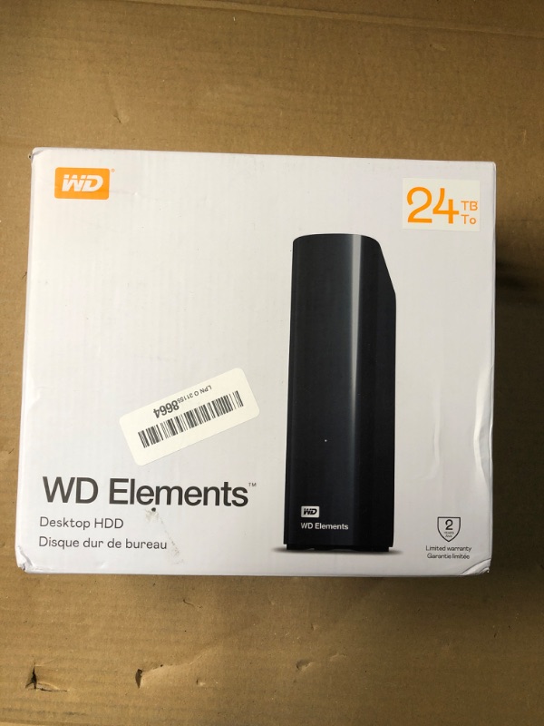 Photo 1 of ***FACTORY SEALED***
WD 24TB Elements Desktop External Hard Drive for Plug-and-Play Storage, USB 3.2 Gen1 - WDBWLG0240HBK-NESN