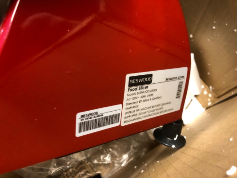 Photo 1 of ***DAMAGED - BENT - MISSING PARTS - SEE COMMENTS***
BESWOOD 10" Premium Chromium-plated Steel Blade Electric Deli Meat Cheese Food Slicer with Serving Plate Commercial and for Home use 240W BESWOOD250RX