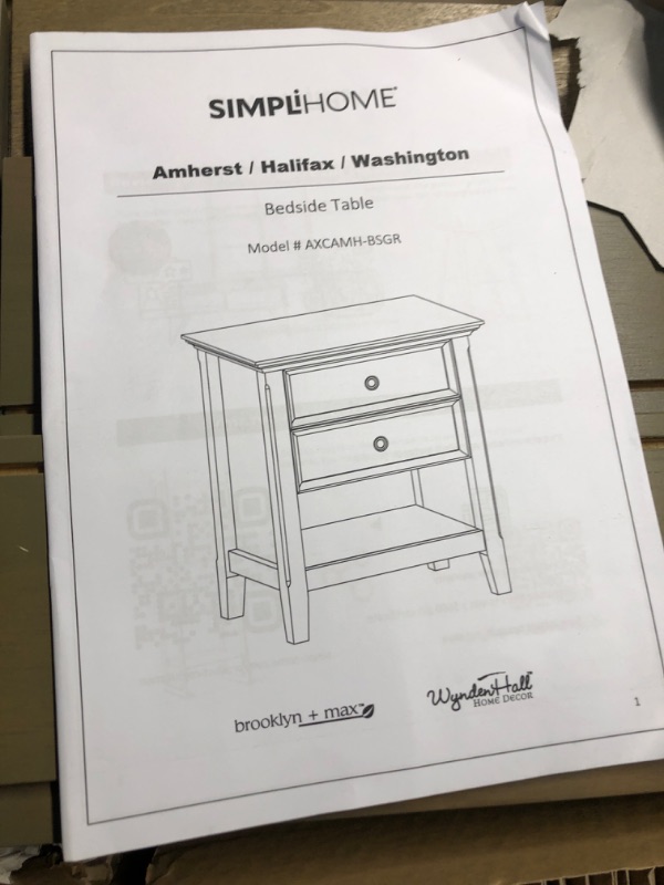 Photo 1 of ***SEE NOTES*** 
SIMPLIHOME Amherst SOLID WOOD 24 Inch Wide Traditional Bedside Nightstand Table in Distressed Grey, For the Living Room and Bedroom