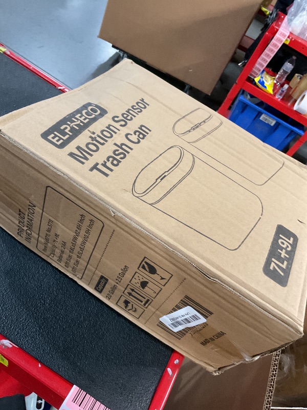 Photo 1 of ELPHECO 2 Pack Bathroom Motion Sensor Trash can 2.5 Gallon + 2 Gallon Automatic Garbage Can, Slim Plastic Smart Trash Bin with Lid, Garbage can for Bathroom, Kitchen, Office, White, 2 Pack