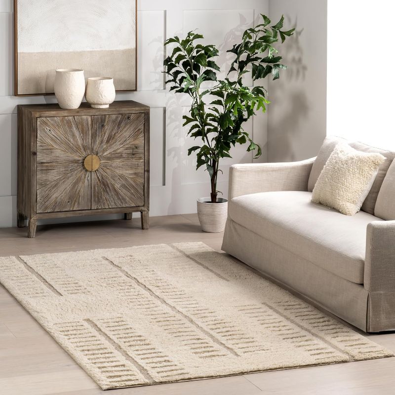 Photo 1 of ***STOCK PHOTO REFERENCE ONLY***nuLOOM Finlay Geometric 8x10 Machine Washable Wool Area Rug for Living Room Bedroom Dining Room Kitchen, Ivory/Beige
