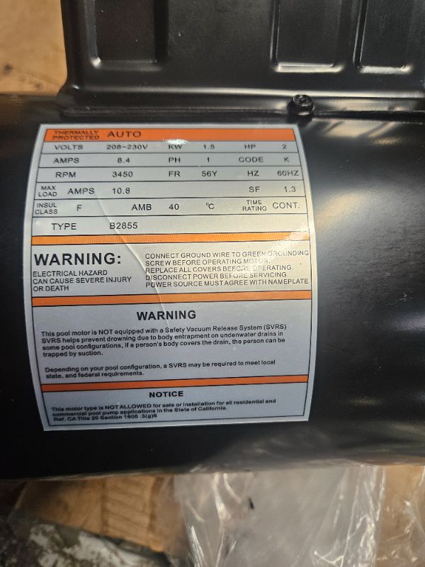 Photo 1 of B2855 2HP Pool Pump Motor,56Y Frame | 230V | 3450 RPM B855 Compatible with Century/Smith Pool Pump Motors with Square Flange for Various Above Ground and Underground Swimming Pools