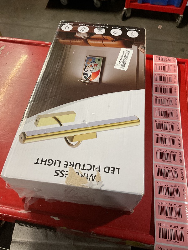 Photo 1 of Picture Light Battery Operated, 13in Wireless Art Light for Paintings, Dimmable 5000mAh Recharging Battery Picture Light with Remote Control for Wall, Gallery Dartboard Art Bedroom (Gold-1Pack)