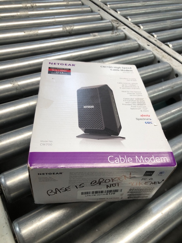Photo 1 of (BASE IS MISSING) (FAIR) (POWER TESTED) NETGEAR Nighthawk Cable Modem CM700 - Compatible with all Cable Providers including Xfinity by Comcast, Spectrum, Cox | For Cable Plans Up to 1.4 Gigabits | 4 x 1G Ethernet ports | DOCSIS 3.0, Black
